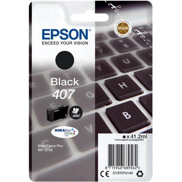 Cartus Cerneala Original Epson Black, nr.407, pentru WF-4745 Series , 41,2ml, (timbru verde 0.15 lei), „C13T07U140”