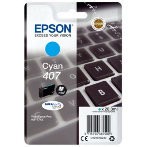 Cartus Cerneala Original Epson Cyan, nr.407, pentru WF-4745 Series , 20,3ml, (timbru verde 0.15 lei), „C13T07U240”