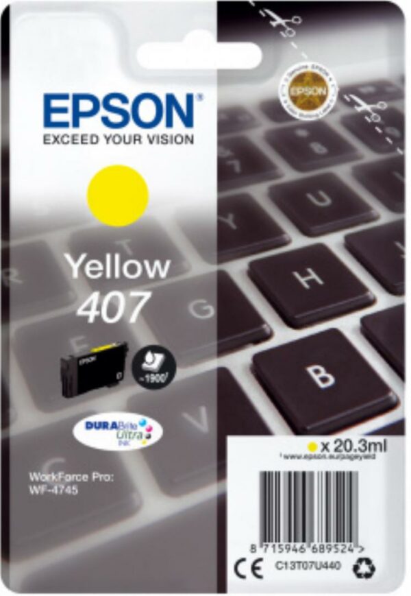 Cartus Cerneala Original Epson Yellow, nr.407, pentru WF-4745 Series , 20,3ml, (timbru verde 0.15 lei), „C13T07U440”