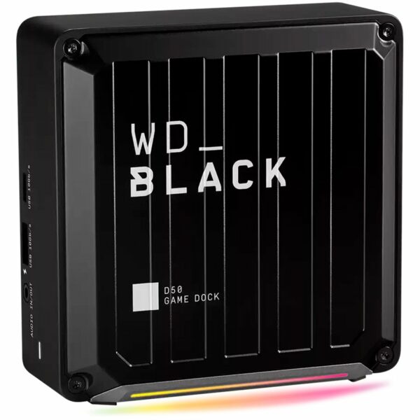 Dock WD Black D50 Game Dock NVMe SSD 1TB, 2x Thunderbolt 3, 1x DisplayPort 1.4, 2x USB-C 10Gb/s, 3x USB-A 10Gb/s, Audio In/Out, Gigabit Ethernet, RGB lighting, Black „WDBA3U0010BBK-EESN” (timbru verde 0.18 lei)