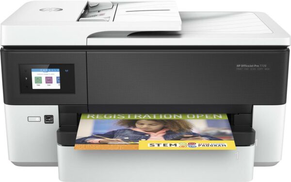 Multifunctional Inkjet Color HP Officejet Pro 7720, A3, Functii: Impr.|Scan.|Cop.|Fax, Viteza de Printare Monocrom: 22 ppm, Viteza de printare color: 18 ppm, Conectivitate:USB|Retea|WiFi, Duplex:Da, ADF:ADF(timbru verde 11 lei) „Y0S18A”