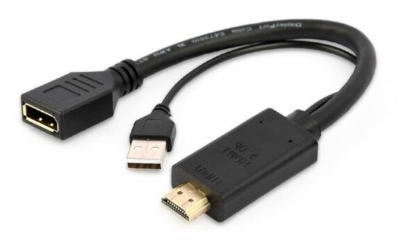 ADAPTOR video GEMBIRD, HDMI (T) la DisplayPort (M), rezolutie maxima 4K (3840 x 2160) la 30Hz, activ USB powered, black, „A-HDMIM-DPF-01” (timbru verde 0.08 lei)