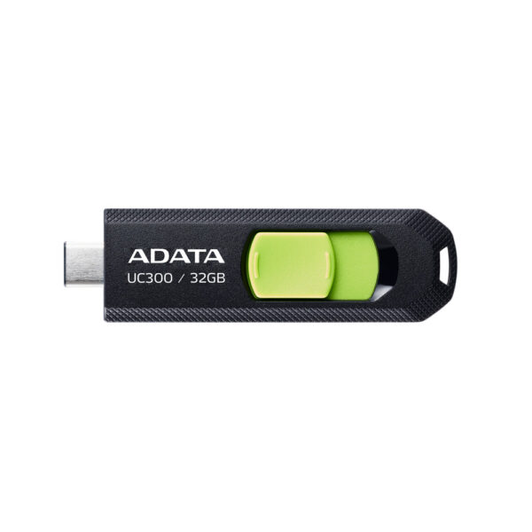 MEMORIE USB Type-C 3.2 ADATA 32 GB, retractabila, carcasa plastic, negru / verde „ACHO-UC300-32G-RBK/GN” (timbru verde 0.03 lei)
