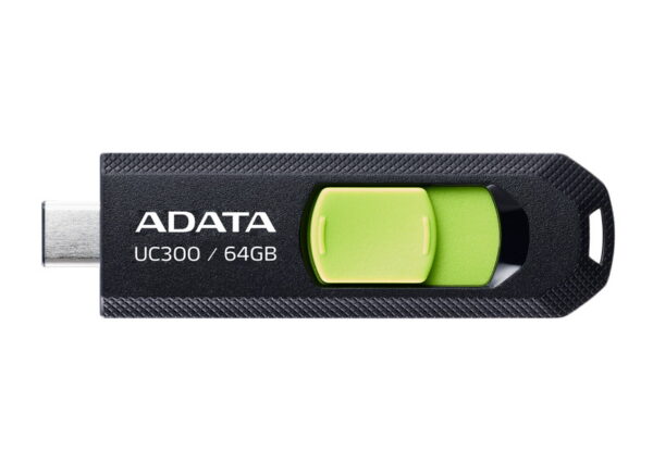 MEMORIE USB Type-C 3.2 ADATA 64 GB, retractabila, carcasa plastic, negru / verde „ACHO-UC300-64G-RBK/GN” (timbru verde 0.03 lei)