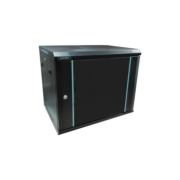 Rack DATEUP 19” 9U 600×600, de perete, usa din sticla, panouri detasabile si securizate, dezasamblat capacitate 70kg, negru RAL9004, „MP.6609.9001”