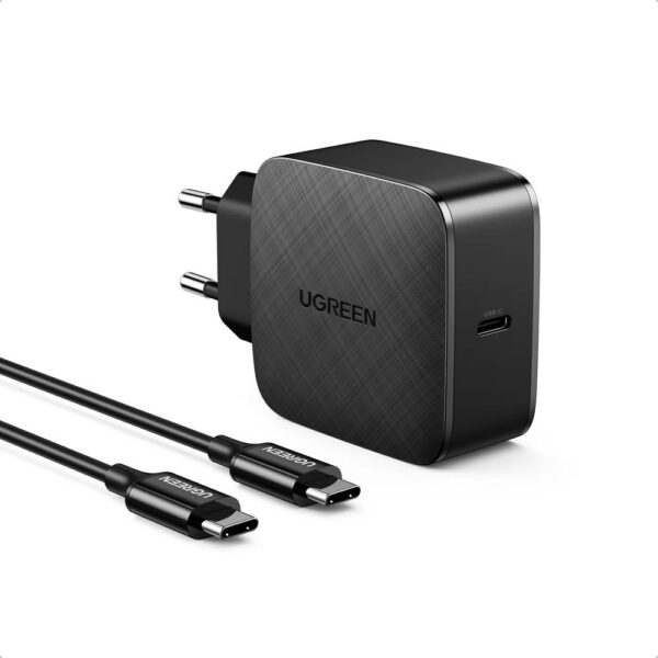 INCARCATOR retea Ugreen, „CD217” Quick Charge 65W GaN, 1 x USB Type-C 5V/3A, cablu USB Type-C la USB Type-C 2m inclus, negru „40156” (timbru verde 0.18 lei) – 6957303841561
