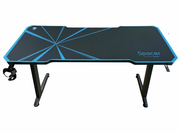 BIROU GAMING Spacer, dimensiuni 1400 x 600 x 18 mm, blat MDF invelit in fibra de carbon cu mousepad pe toata suprafata, suport casti si cana metalice, picioare reglabile manual, RGB, telecomanda wireless „SPGD-RGB-140-02” (timbru verde 0.45 lei)