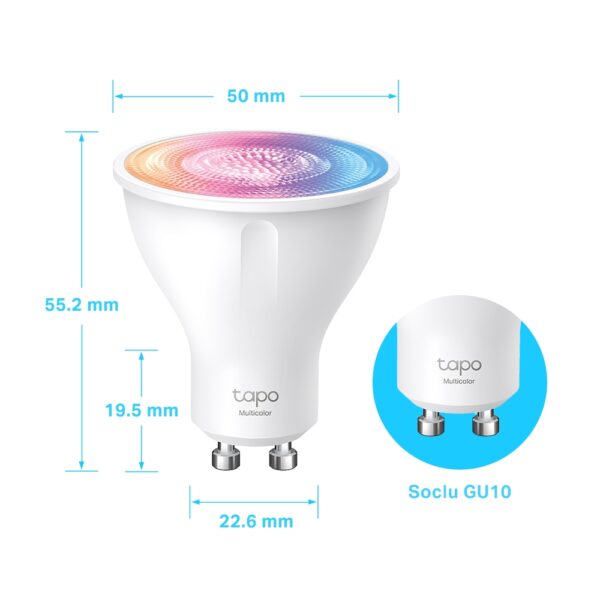 BEC LED wireless TP-LINK, 350lm, 2.9W, fasung GU10, temp culoare 2200K – 6500K,ctr prin smartph.cu apl.Tapo, ajustare auto a luminii in fct. de mom zilei „Tapo L630”