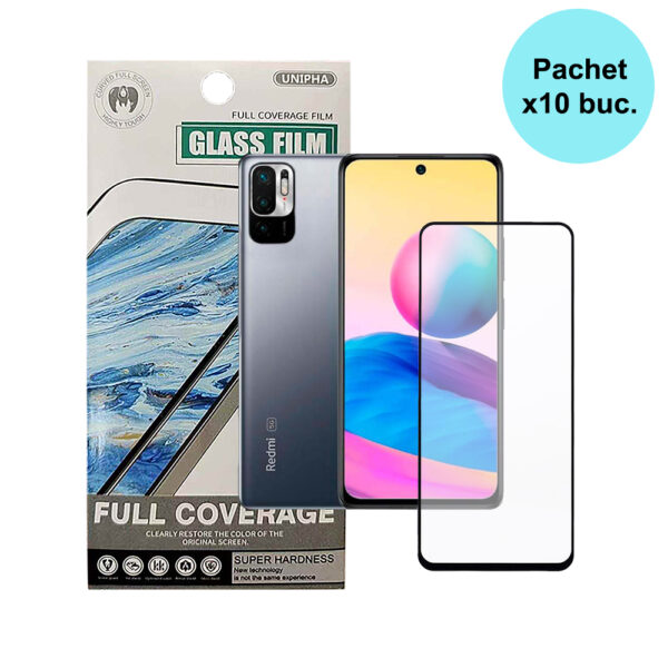 FOLIE STICLA Spacer pentru Xiaomi Redmi Note 10 5G contine 10 bucati, grosime 0.3mm, acoperire totala ecran, strat special anti-ulei si anti-amprenta, Tempered Glass, sticla 9D, duritate 9H „SPPG-XI-RM-N105G-TG-10”