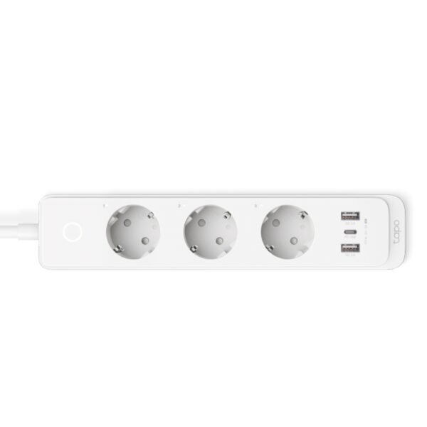 PRELUNGITOR inteligent TP-LINK, Schuko x 3, USB x 2, USB Type-C x 1, lungime cablu 1.5m,cu monitorizarea energiei, conectare prin Schuko (T), 10 A, programare prin smartphone, Bluetooth, WiFi, alb „Tapo P300” (timbru verde 0.18 lei)