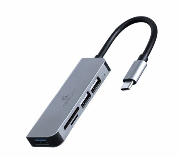 HUB extern GEMBIRD, porturi USB: USB 3.1 x 1, USB 2.0 x 2, conectare prin USB Type-C, suport SD / MicroSD, argintiu, „UHB-CM-CRU3P1U2P2-01” (timbru verde 0.8 lei)