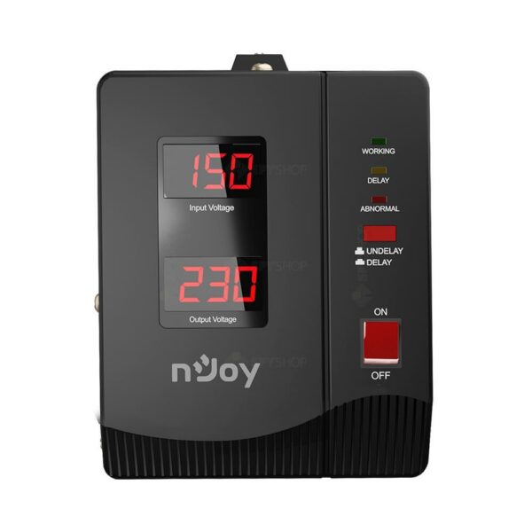 nJoy | AVRL-20002AL-CS01B | Alvis 2000 | Stabilizator de tensiune | 2000 VA | 1200W | Tower | Nr iesiri 2 Schuko | Intrare Schuko | Display digital „AVRL-20002AL-CS01B” (timbru verde 11 lei)