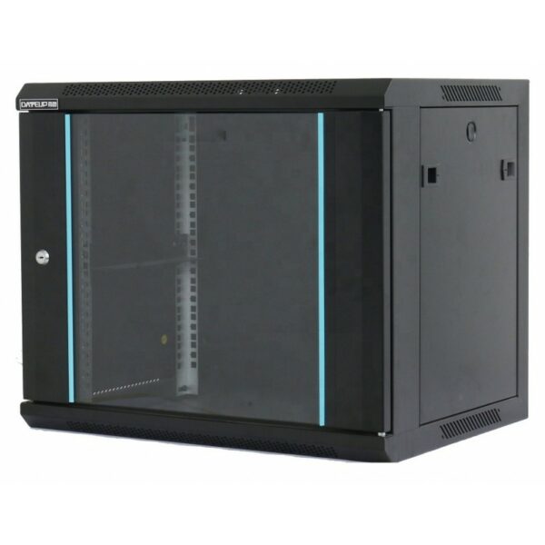 Rack 19 15U 600×450, de perete, usa din sticla, panouri detasabile si securizate, dezasamblat, capacitate 70kg, negru RAL9004, DATEUP „MP.6415.9001”