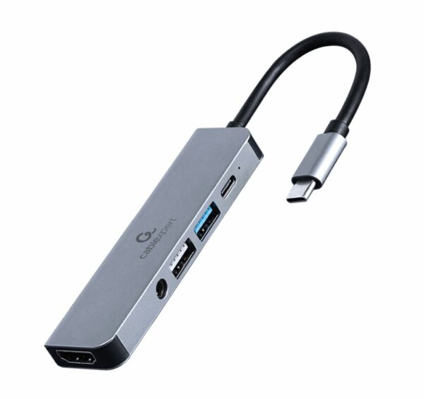 DOCKING Station Gembird universal, 5-in-1, conectare PC USB Type C, USB-C x 1, USB-A 3.1 x 1, USB-A 2.0 x 1, porturi video HDMI x 1, PD 87 W, Audio, argintiu, „A-CM-COMBO5-02” (timbru verde 0.18 lei)