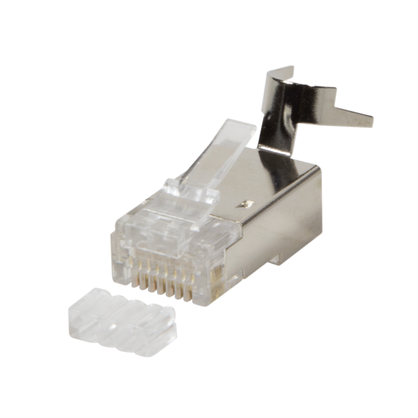 MUFA RJ-45 LOGILINK pt. cablu UTP, FTP, SFTP, Cat5e | Cat6 | Cat6a | Cat7 | Cat7a | Cat8.1, RJ-45 (T), ecranat, plastic cu metal, pt. AWG 22-24, dim. cablu 8mm, pt. cablu solid Cat.6A si Cat.7, 10 buc, „MP0030”