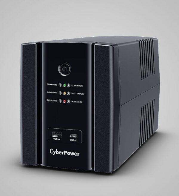 UPS CYBER POWER Line Int. cu management, LED, 2200VA/ 1320W, AVR, 4xsocket Shucko, indic. status cu LED, 2 x baterie 12 V/9Ah, Backup 60 – 90 min, incarc. 8h, con. USB, combo RJ45, charg.: USB-A / USB-C, GreenP, „UT2200EG” (timbru verde 11 lei)