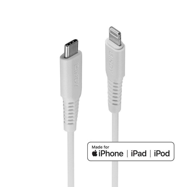 CABLU alimentare si date Lindy pt.smartphone Lightning (T) la USB Type-C (T), 1 m, PVC, alb, „LY-31316” (timbru verde 0.08 lei)