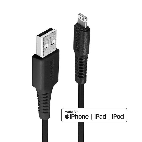 CABLU alimentare si date Lindy pt.smartphone Lightning (T) la USB 2.0 (T), 0.5 m, PVC, negru, „LY-31319” (timbru verde 0.08 lei)