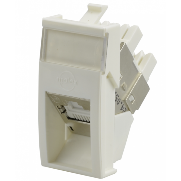 Conector inclinat, 1xRJ45 STP cat.6A, 22.5×45 PowerCat, alb, (compatibil Legrand Mosaic) – Molex „MLG-00030-02”