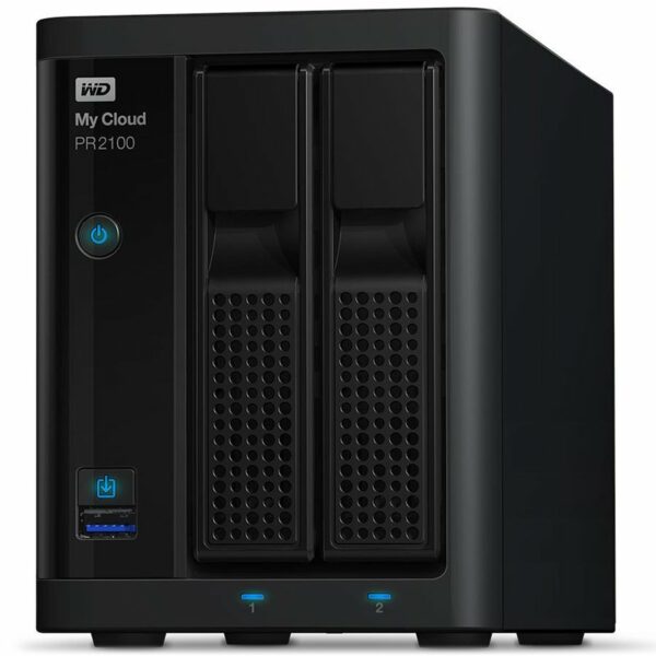 NAS WD My Cloud Pro Series PR2100 0TB, My Cloud OS 5, Intel Pentium N3710 1.6GHz CPU, 4GB RAM, 256-bit AES hardware encryption, Backup Software, Gigabit Ethernet x2, Additional 2x USB 3.0 Type-A ports, Black „WDBBCL0000NBK-EESN” (timbru verde 2 lei)