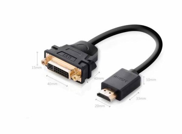 CABLU video Ugreen, HDMI (T) la DVI (M), rezolutie maxima FHD (1920 x 1080), conectori auriti, 0.2m, negru „20136” (timbru verde 0.8 lei)) – 6957303821365