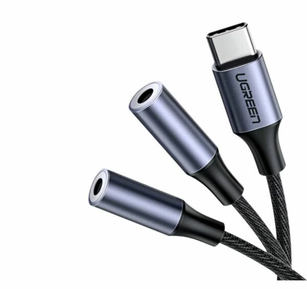CABLU audio Ugreen, „AV144” USB Type-C (T) la 2 x 3.5 mm jack (M), 0.20 m, argintiu „30732” (timbru verde 0.18 lei) – 6957303837328