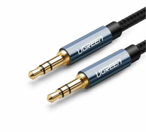 CABLU audio Ugreen, „AV112” stereo (3.5 mm jack T/T), 2m, conectori auriti, braided, albastru „60181” (timbru verde 0.18 lei) – 6957303861811
