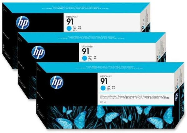 Tri-Pack Original HP Cyan, nr.91, pentru DesignJet Z6100, 3x775ml, (timbru verde 0.45 lei)”C9483A”