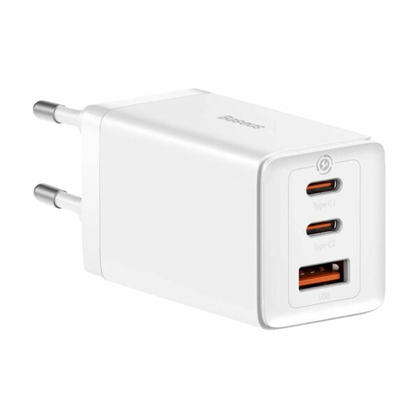 INCARCATOR RETEA Baseus GaN5 PRO, Quick Charge 65W, 2 x USB Type-C Output 5V/3A, 1 x USB, include cablu USB Type-C la USB Type-C 100W lungime 1m, alb „CCGP120202” (timbru verde 0.18 lei) – 6932172617516