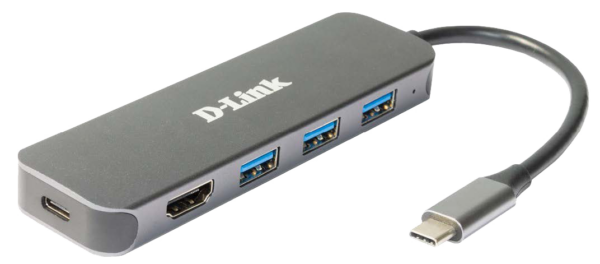 HUB extern D-LINK, porturi 3 x SuperSpeed USB 3.0, 1 x USB-C with data sync & power delivery up to 60W, 1 x HDMI 4k,Dual-Slot SD/microSD/SDHC/SDXC Card Reader, conectare prin USB Type C, cablu 10 cm, metalic, argintiu „DUB-2333”