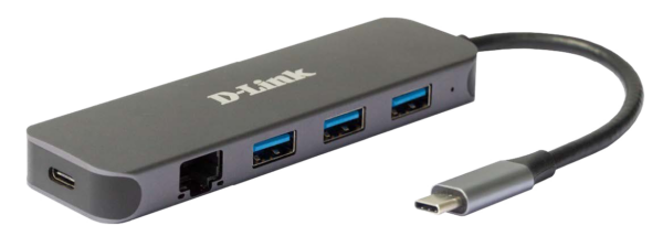 HUB extern D-LINK, porturi 3 x SuperSpeed USB 3.0, 1 x USB-C with data sync & power delivery up to 60W, 1 x RJ-45 Gigabit, conectare prin USB Type C, cablu 10 cm, metalic, argintiu „DUB-2334” (timbru verde 0.8 lei)