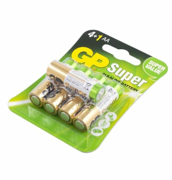 Baterie GP Batteries, Super Alcalina AA (LR06) 1.5V alcalina, blister 5 buc. „GP15A4/1-2PL5” „GPPCA15AS133” (timbru verde 0.4 lei) – 388763