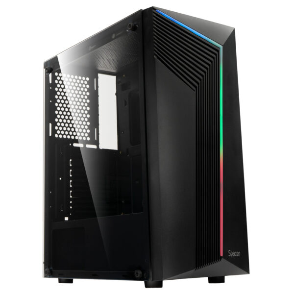 CARCASA SPACER – gaming, Middle Tower, ATX, „WARRIOR”, fara sursa, sticla securizata, USB 2.0 x 2, USB 3.0 x 1, HD Audio x 2, PSU shroud, banda LED RGB, black „SPCS-GC-WARRIOR”