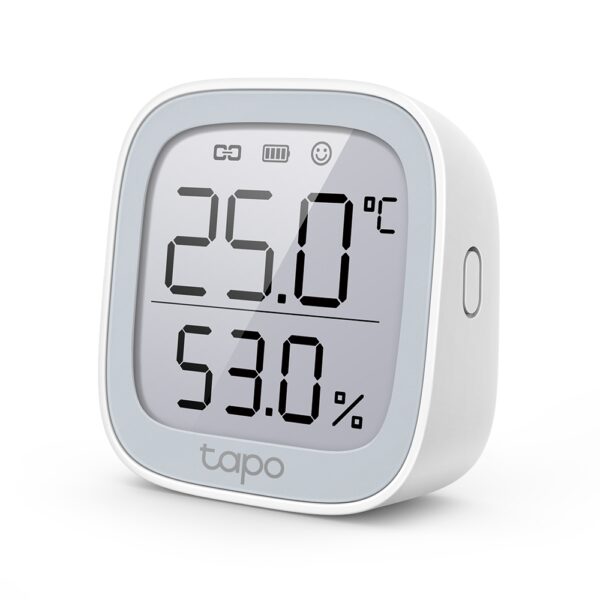 SENZOR SMART de temperatura si umiditate TP-LINK, necesita hub Tapo H100 pentru functionare, programare prin smartphone aplicatia Tapo, display 2.7″ E-ink, 2 x baterii AAA, WiFi, alb „Tapo T315” (timbru verde 0.18 lei)