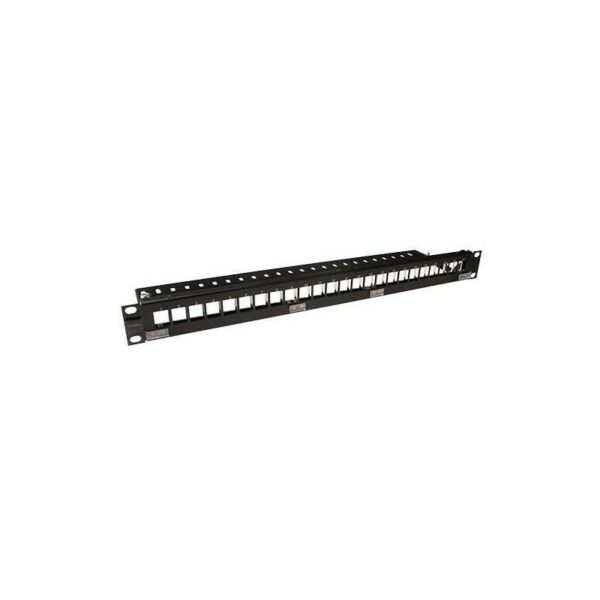 Patch panel 19, 1U, 24 porturi neechipat, pentru conectori Keystone, cu bare de gestionare a cablurilor – Molex „PID-00257”