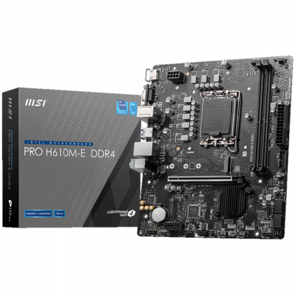 MSI PRO H610M-E DDR4, Micro-ATX, Socket 1700, Dual Channel DDR4 3200(OC)MHz, 1x PCIe x16 slots, 1x M.2 slots, 1x HDMI, 1 x VGA, 2x USB 3.2 Gen 1, 4x USB 2.0, 3Y „PRO_H610M-E_DDR4”