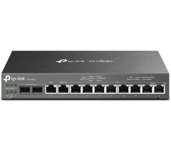 ROUTER TP-LINK wired Gigabit, 2xxxx Gigabit SFP WAN/LAN ports, 1xxxx Gigabit RJ45 WAN port, and 1xxxx Gigabit RJ45 WAN/LAN port, Omada 3-in-1 Gigabit VPN Router „ER7212PC” (timbru verde 0.8 lei)