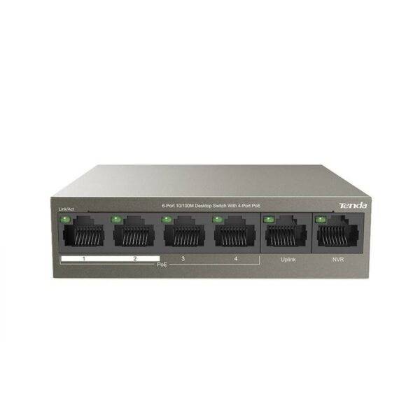 SWITCH PoE Tenda fara management 6 porturi (4 x FE PoE, 2 x FE) IEEE 802.3at/af, carcasa metalica, rackabil „TEF1106P-4-63W” (timbru verde 2 lei)