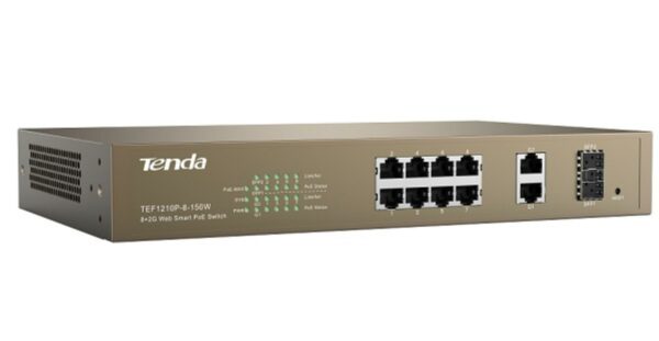 TENDA 8-PORT + 2GB WEB SMART POE SWITCH „TEF1210P-8-150W” (timbru verde 2 lei)
