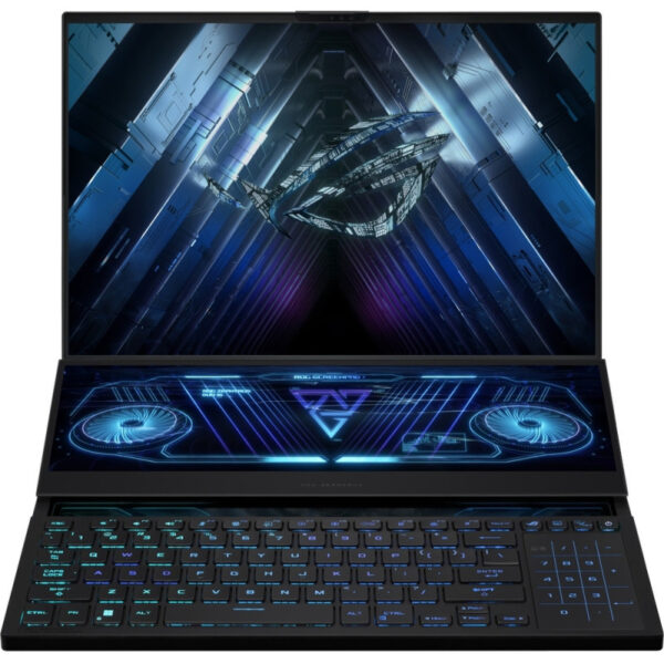 NB Asus 16 inch QHD+, WQXGA ScreenPad Plus AMD Ryzen 9 7945HX 5.4 GHz Mem 32 GB SSD 1 TB RTX 4080 Video 12GB LAN 1xHDMI FHD 1080P cam Greutate 2.67 kg WIN 11 Pro Black „GX650PZ-NM062X” (timbru verde 4 lei)