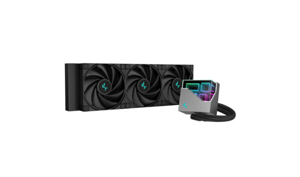 Cooler Deepcool „LT720”, compatibil skt. Intel si AMD, racire cu lichid, ventilator 120 mm x 3, 2250 rpm, iluminat RGB, „R-LT720-BKAMNF-G-1” (timbru verde 2.00 lei)