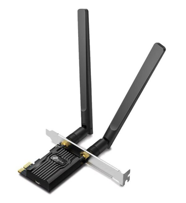 ADAPTOR RETEA TP-LINK AX1800, extern wireless 2.4 GHz | 5 GHz, PCI-E port, 1800 Mbps, WI-FI 6 si Bluetooth 5.2, antena externa x 2, „Archer TX20E” (timbru verde 0.18 lei)