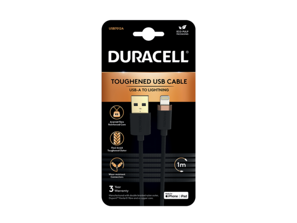 Cablu Duracell USB-A to Lightning C89 1m Black „USB7012A” (timbru verde 0.08 lei)