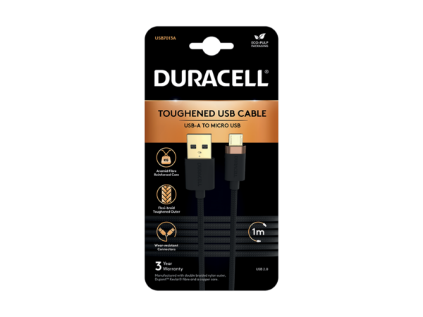 Cablu Duracell USB-A to Micro USB 1m Black „USB7013A” (timbru verde 0.08 lei)