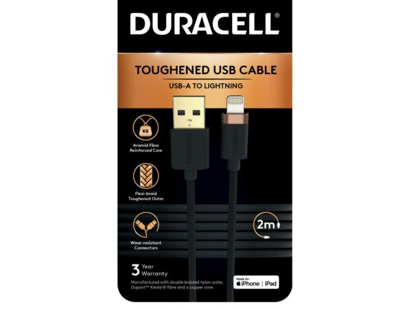 Cablu Duracell USB-A to Lightning C89 2m Black „USB7022A” (timbru verde 0.08 lei)
