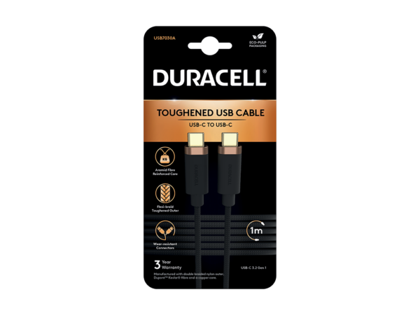 Cablu Duracell USB-C to USB-C 1m Black „USB7030A” (timbru verde 0.08 lei)