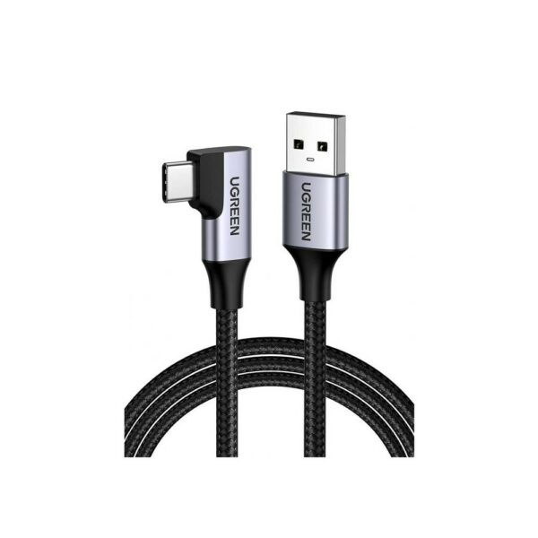 CABLU alimentare si date Ugreen, „US385”, Fast Charging Data Cable pt. smartphone,USB 3.0 la USB Type-C, 3A, unghi 90 grade, braided, 1m, negru „20299” (timbru verde 0.08 lei) – 6957303822997