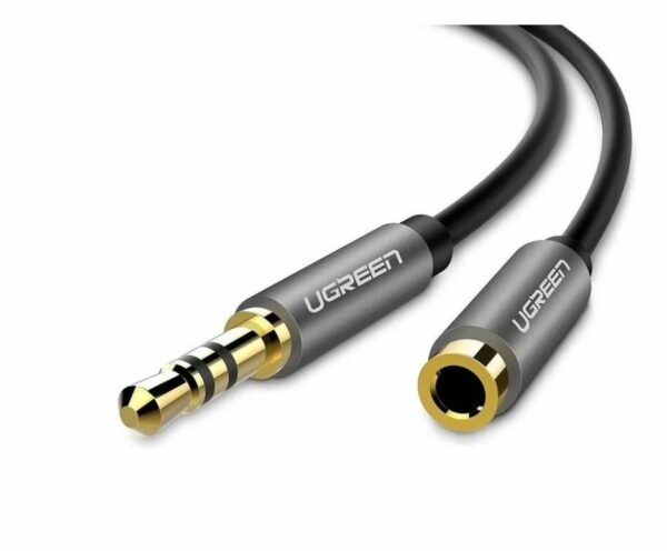 CABLU audio Ugreen, „AV118” stereo 3.5 mm jack (T) la 3.5 mm jack (M),conectori auriti, braided , 1.5 m, negru „40674” (timbru verde 0.18 lei) – 6957303846740