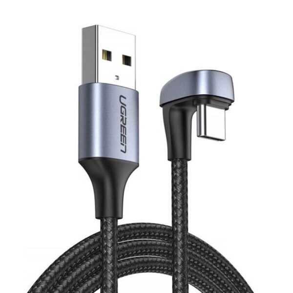 CABLU alimentare si date Ugreen, „US311”, Fast Charging Data Cable pt. smartphone, USB la USB Type-C, unghi 180 grade, braided, 1m, negru „70313” (timbru verde 0.08 lei) – 6957303873135