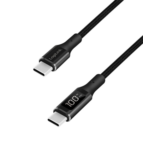 CABLU alimentare si date LOGILINK, pt. smartphone, USB 2.0 Type-C (T) la USB Type-C (T), E-mark, PD, display, negru, 1m „CU0181” (timbru verde 0.18 lei)